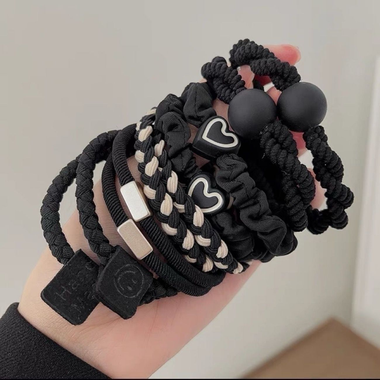 Durable rubber band headband, hair tie headband, rubber band, high elasticity headband, high aesthetic headband, hair accessories, hair rings, versatile leather case Set 1 (10 pieces)