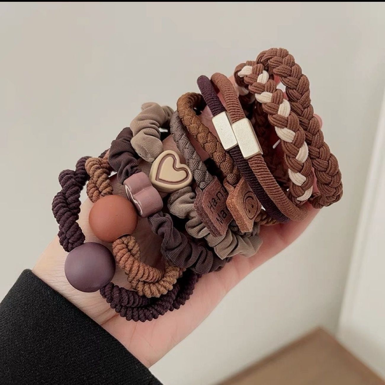 Durable rubber band headband, hair tie headband, rubber band, high elasticity headband, high aesthetic headband, hair accessories, hair rings, versatile leather case Set 1 (10 pieces)