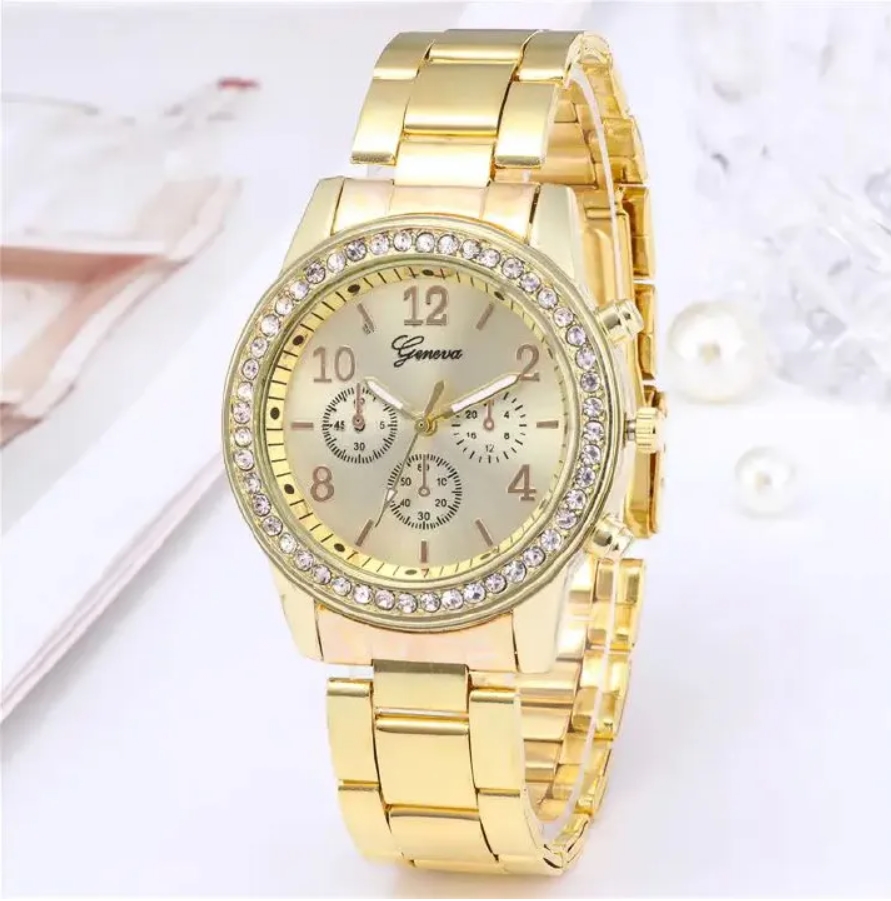 Geneva Women Watches For Lady Wrist Watch Ladies Watches Luxury Quartz Stainless Steel Band Casual Fashion Valentine's Day Gift Gold one size