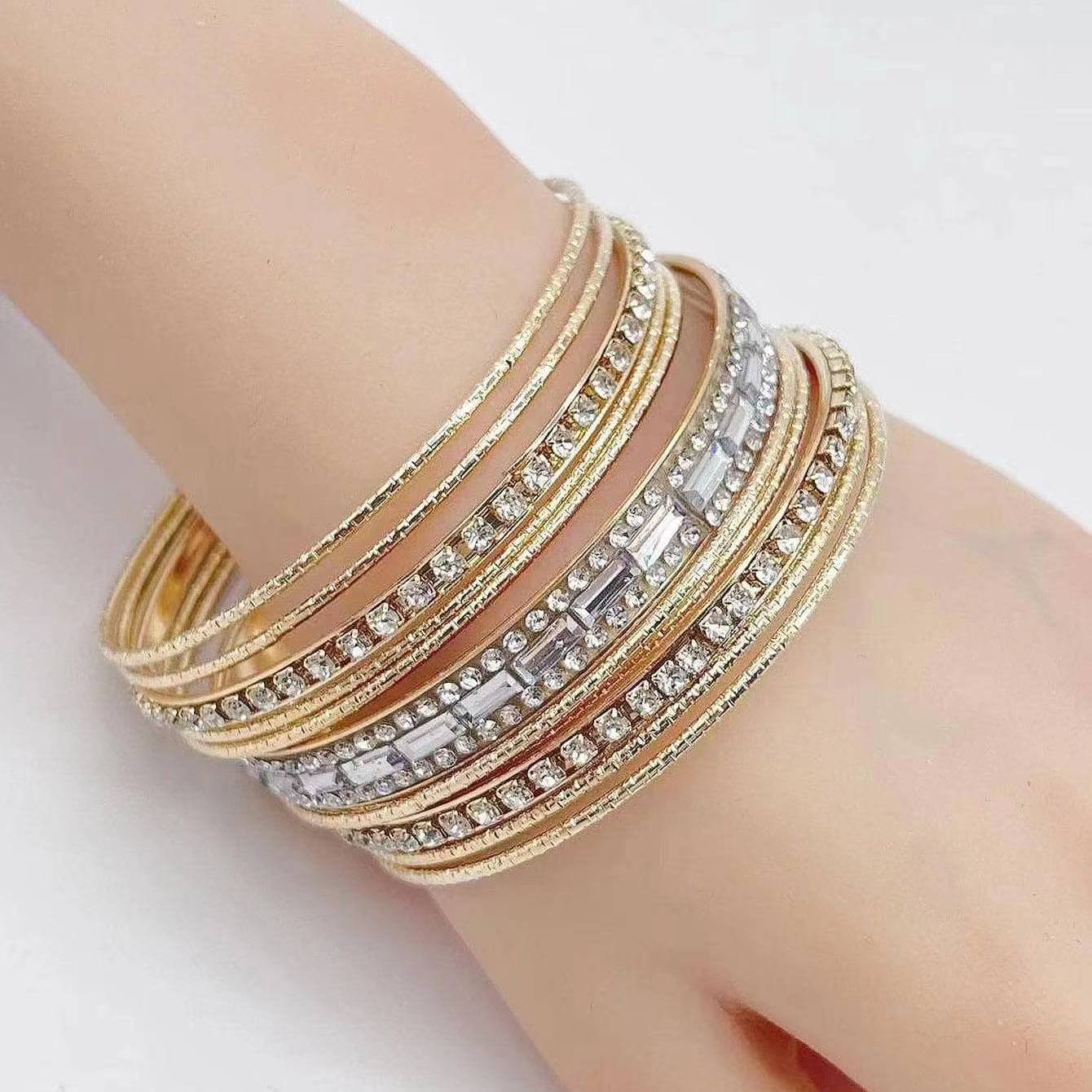 Bangles Bracelets for Women Bracelet Stack Chunky Indian Multi Bangle Bracelet Set Punk Bracelets Jewelry for Women Gift Golden 7cm