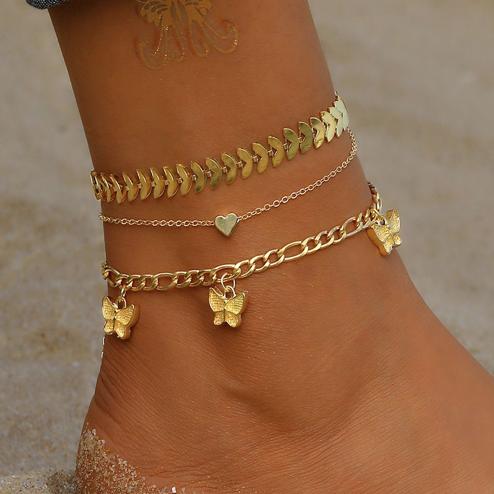 Vintage Chunky Chain Anklet Set - Ins Cool-Toned Boho Anklets & Bracelets for Women, Retro Layered Jewelry A One Size-Adjustable