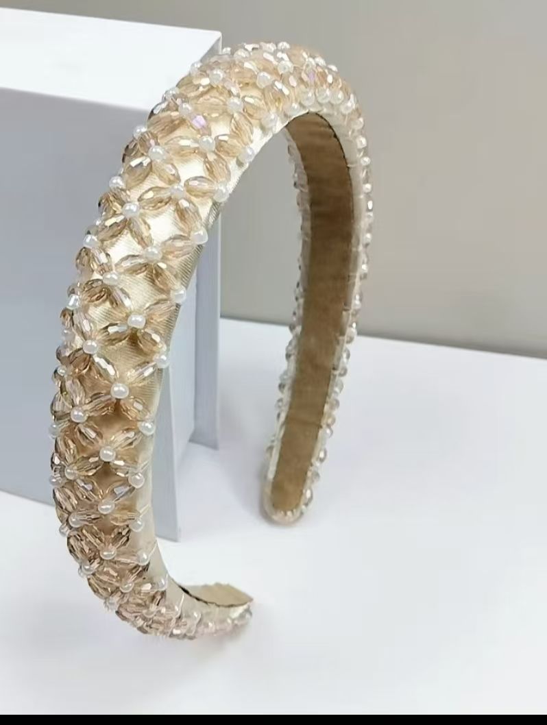Pearl Headbands for Women,Pearls Fashion Headbands,White Artificial Pearl Rhinestones Hairbands gold as picture
