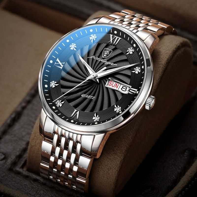 POEDAGAR Men Watches Top Brand Business Men's Wrist Watch Luxury Fashion Steel Band Dual Calendar Watche Waterproof Luminous Quartz Male Watchs Silver one size
