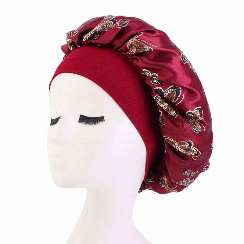 Pattern Satin Headscarf Hat Sleeping Bonnet Women Hair Wrap Elastic Band Cap For Brimmed Night Hat Bath Cap Extra Large Satin Silky Bonnet Sleep with Premium Elastic Band Headwear Red one size