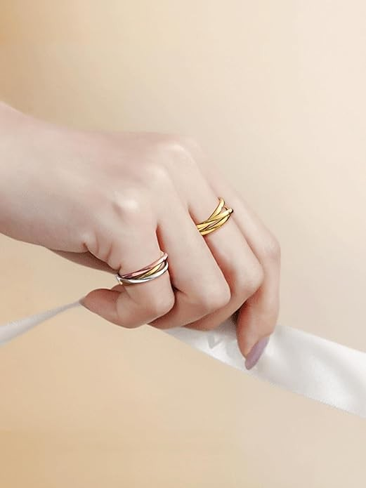14K Gold Plated Interlocked Rolling Fidget Ring for Anxiety for Women and Men, Stainless Steel/Tricolor/Rainbow/Rose Gold/Black/Gold Stacking Ring gold 6