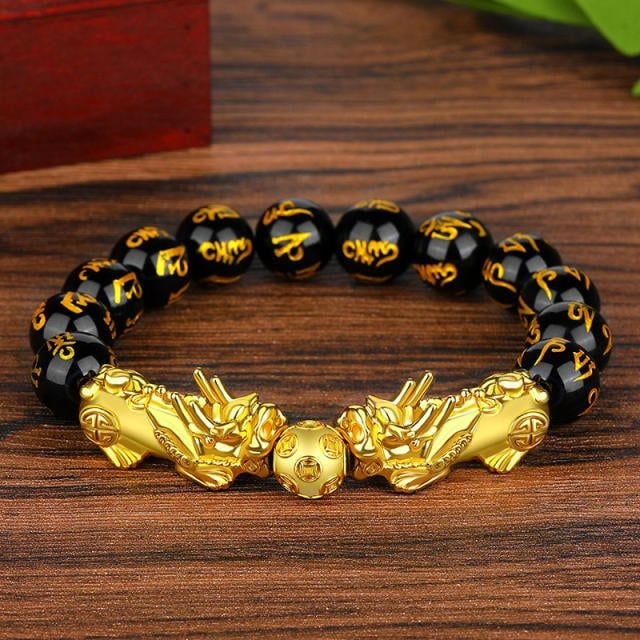 Fashionable Natural Stone Black Obsidian Pixiu Bracelet Pixiu Lucky Brave Troops Charms Jewelry style 1 one size