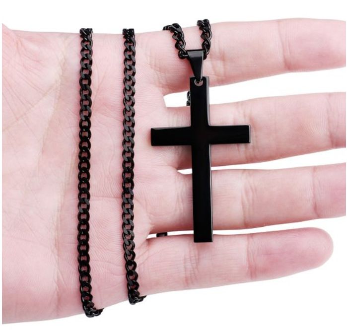 Fashion Cross Pendant Necklace Women Men Stainless Steel Link Chain Charm Necklace Cool Boys Girls Punk Hip Hop Jewelry Gift Silver One size