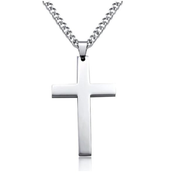 Fashion Cross Pendant Necklace Women Men Stainless Steel Link Chain Charm Necklace Cool Boys Girls Punk Hip Hop Jewelry Gift Silver One size