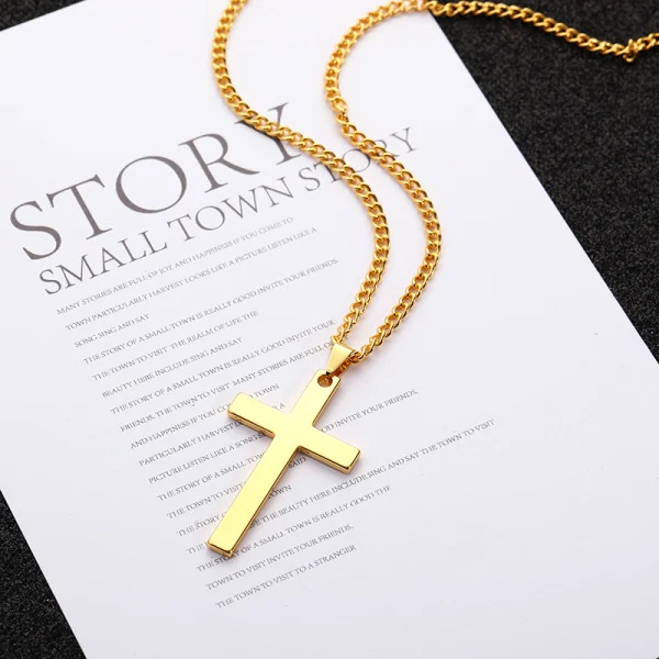 New brandy Stainless Steel Cross Pendant Chain Necklace for Men Women Jewelry Gift Silver One size