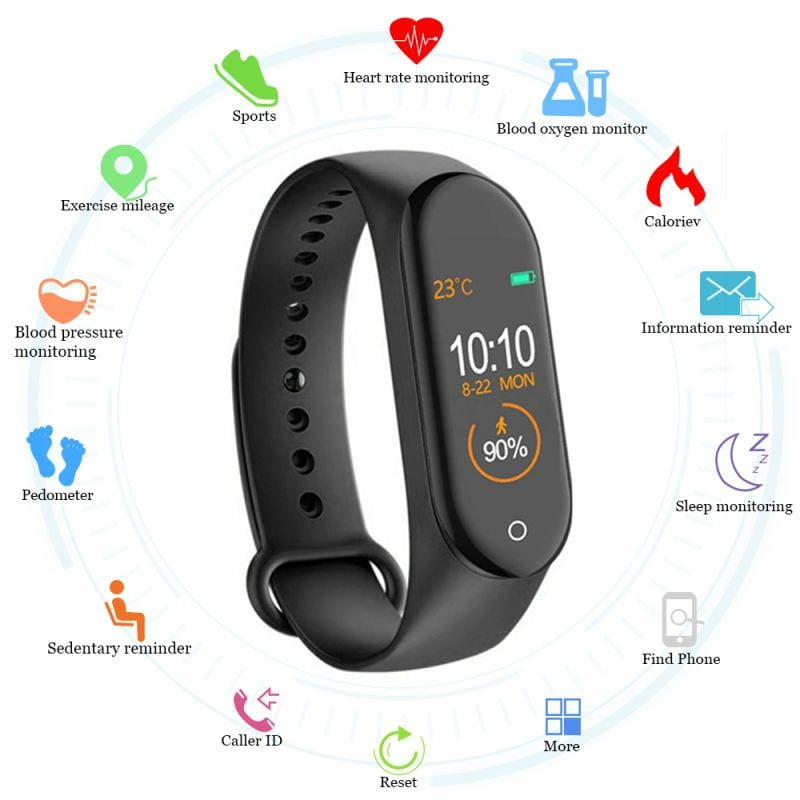 M4 Smart band 4 Fitness Tracker Watch Sport bracelet Heart Rate Blood Pressure Smartband Monitor Health Wristband PK mi band 4 Red One Size
