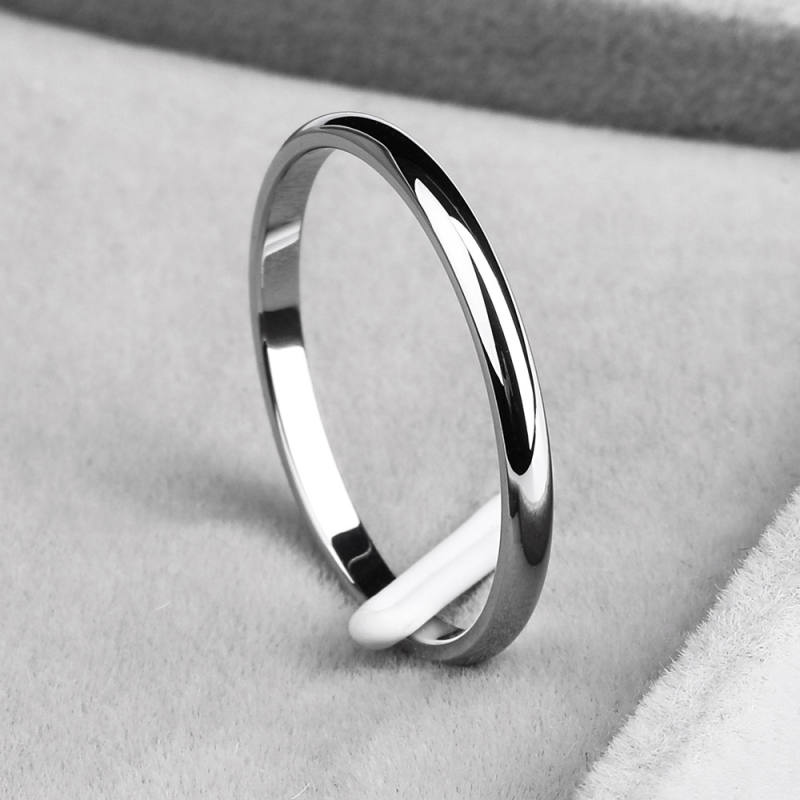 2mm Men Women Thin Stainless Steel Ring Rose Gold Black Silver Color Engagement Ring Smooth Simple Wedding Rings For Couple Silver 5
