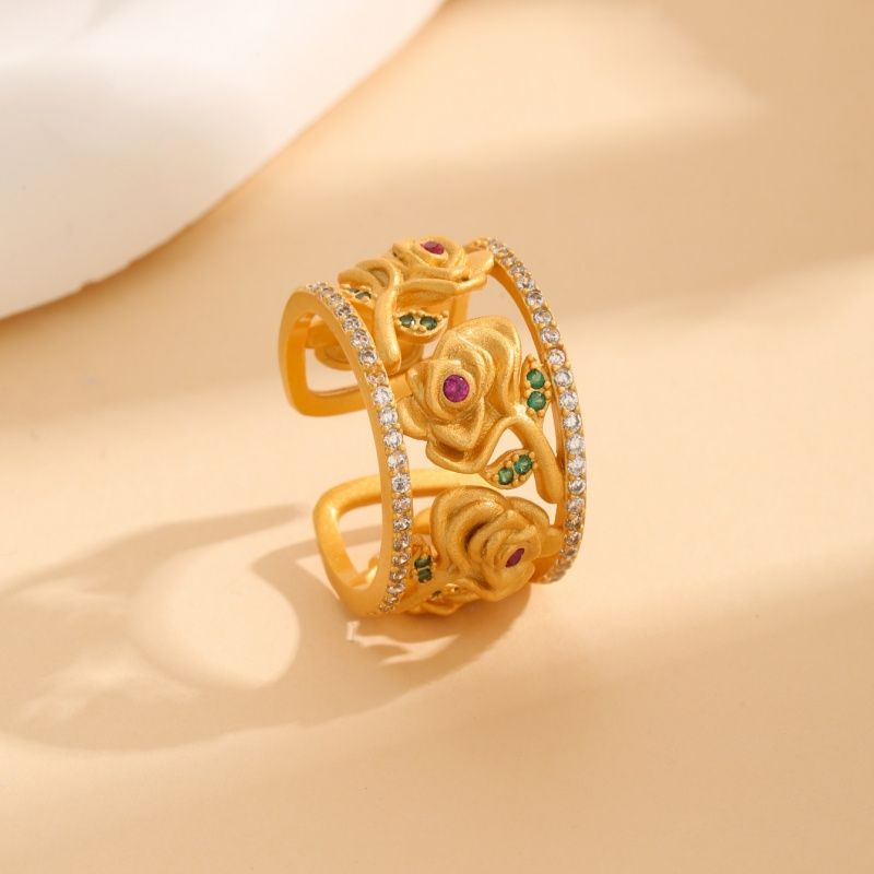 One piece of high quality European and American cubic zirconia copper plated 18k real gold fashion personality rose ring for ladies gift