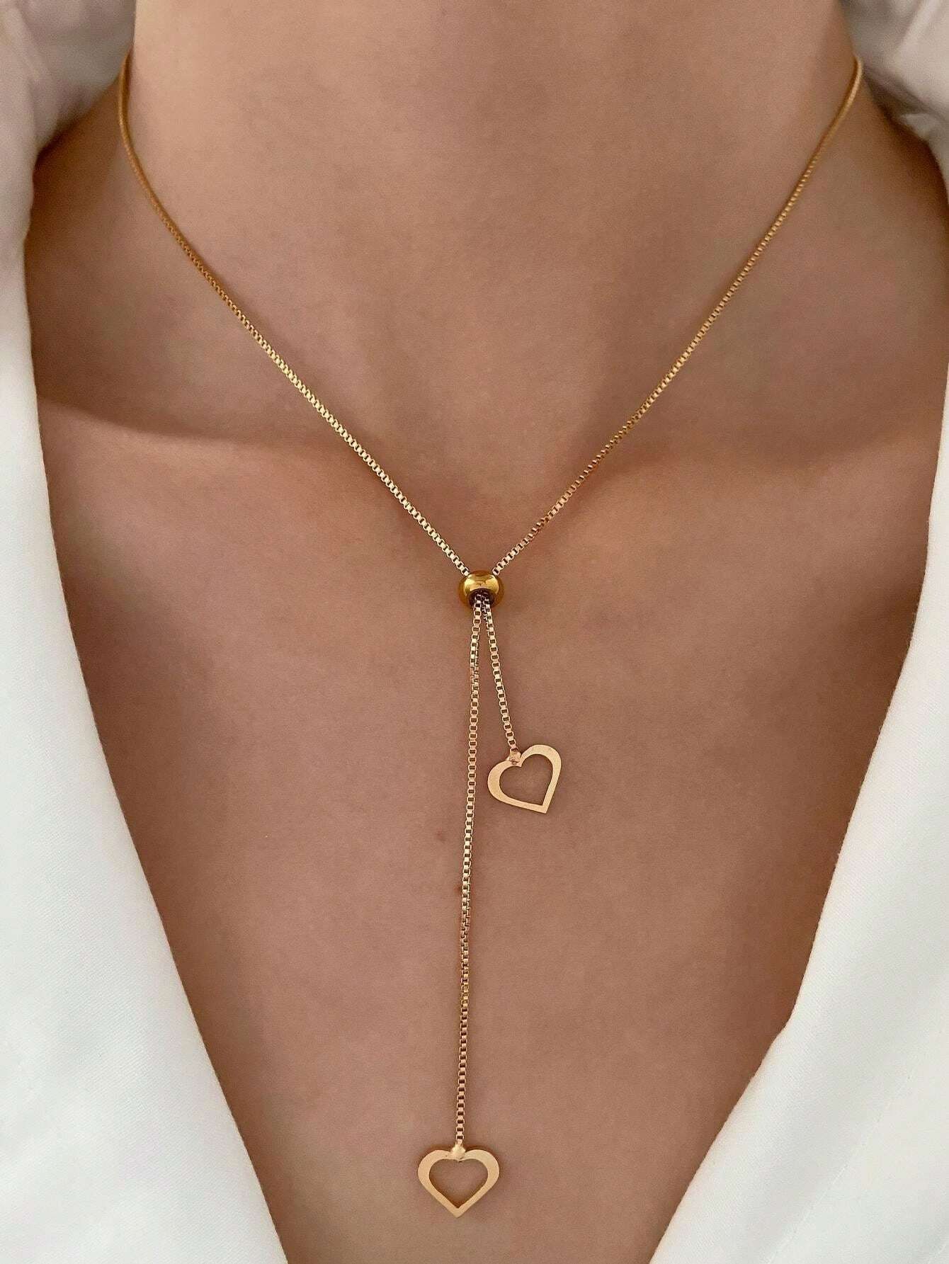 Women Necklace Triangle&love Charm Y Lariat Necklace Pendant, Girl Lover Gift Jewellery Yellow Gold Heart