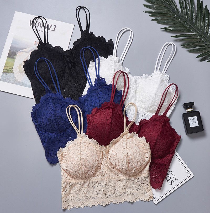 Lace Bralettes for Women Bralette Padded Lace Bandeau Bra black S-M