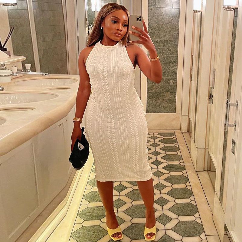 Fashionable knitted dress White L