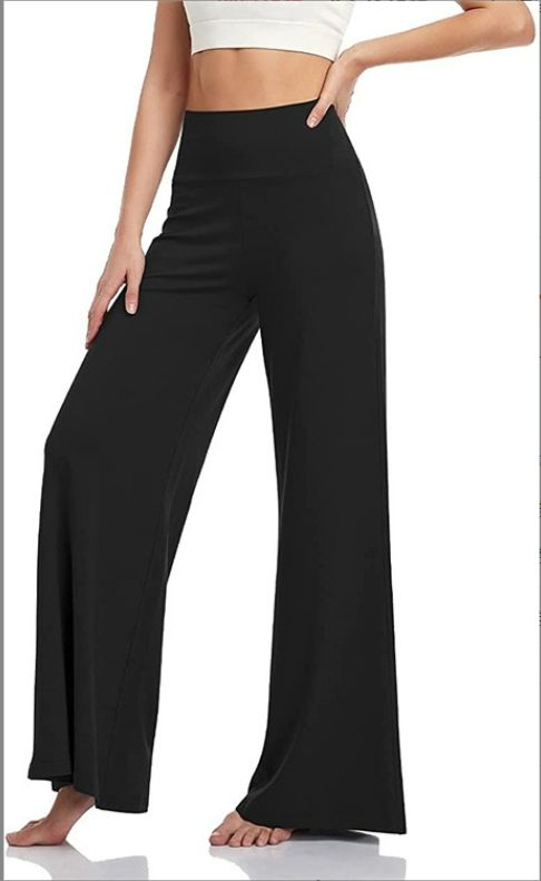 Yoga Pants Women Wide Leg Pants with Pockets High Waist Stretch Dress Casual Sweatpants dark L