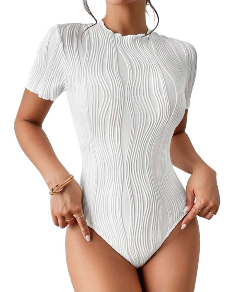 Women's Short Sleeve Ripple Texture jumpsuit Sexy Top for Spring/Summer