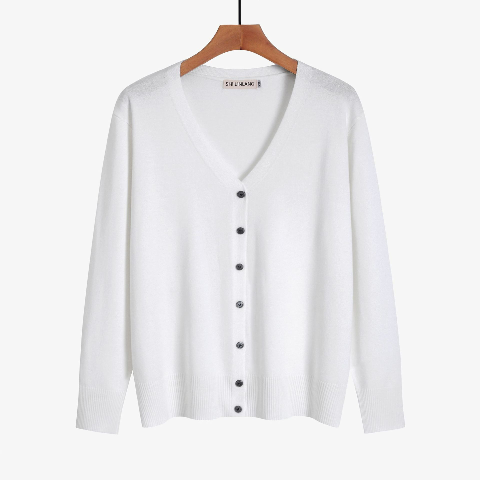 2025 Spring Clothing Long Sleeve Knitted Sweater Solid Color Simple Temperament Cardigan External Wear Women's Sweater Large Coat 200 pounds White M
