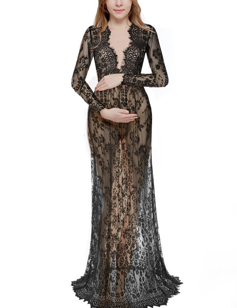 2021 AliExpress European and American White Sexy Deep V-neck Long Sleeve Lace Perspective Tight Tailored Long Dress 9848B Black One size