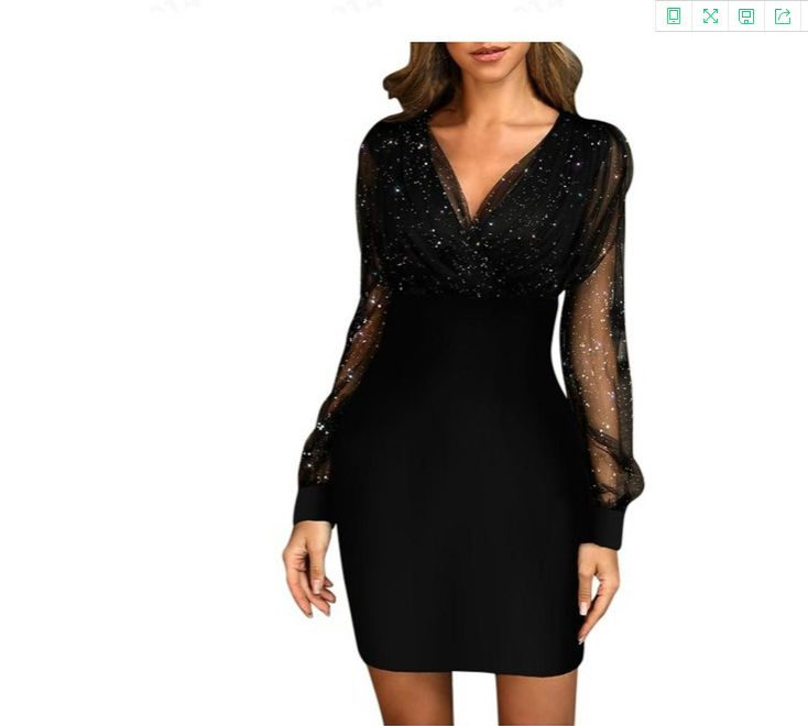 2023 European and American cross-border mesh V-neck sequin dress slim fit sexy dress Black One size