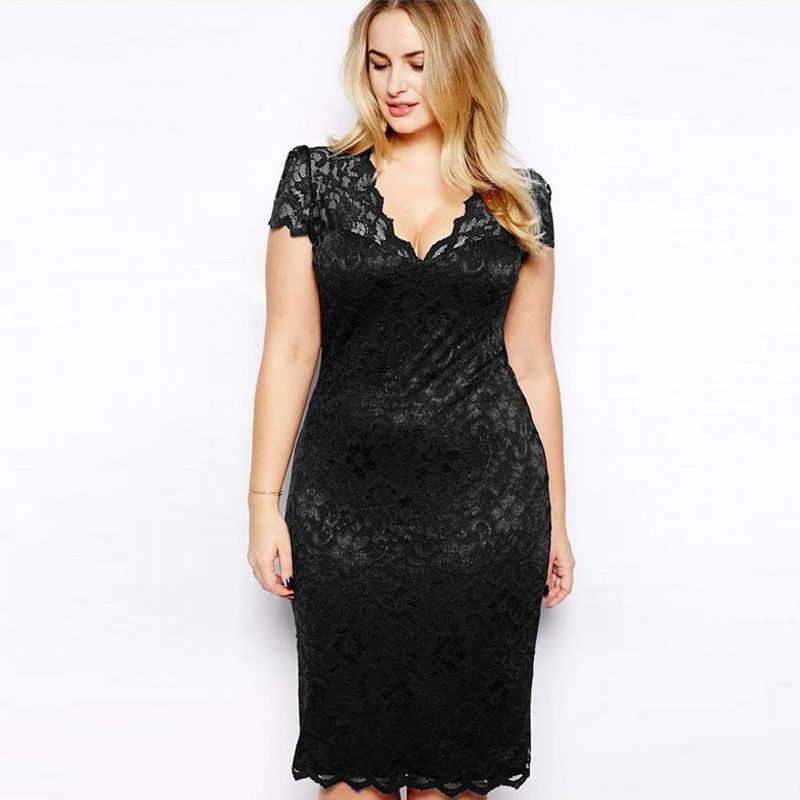INS Amazon 2021 New V-neck Dress AliExpress Europe and America Spring/Summer Short Sleeve Large Lace Dress Women's Wear Black One size