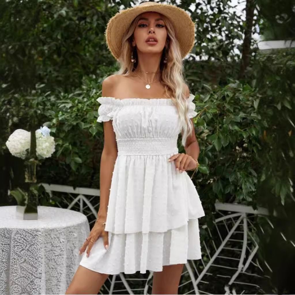 2024 European and American Cross border Women's Clothing Processing Customized Spring and Autumn Foreign Trade Hot Item Strap Skirt High end Dress Western Dress White One size