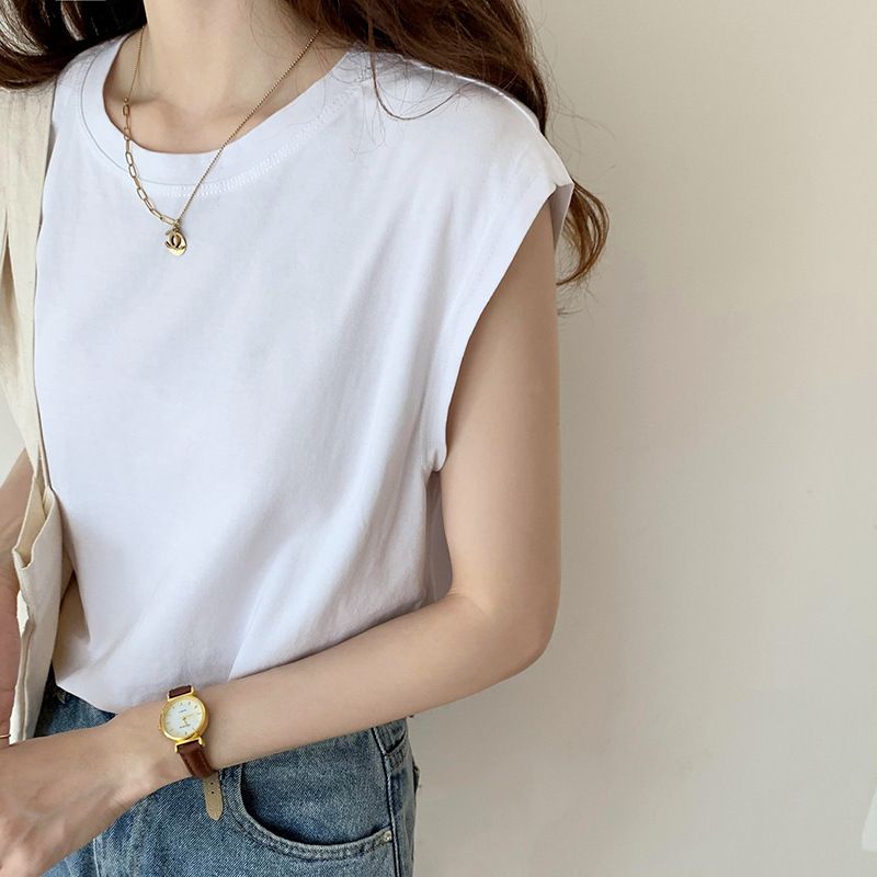 White sleeveless T-shirt for women, loose fit, 2024 summer new fashion, black vest, T-shirt, student top, wearing ins White M