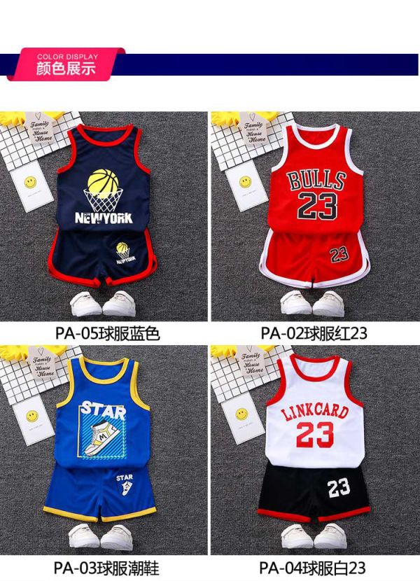 Summer children's sports jersey suit boys short-sleeved suit baby basketball uniform summer vest shorts PA- 07 red 30 100cm