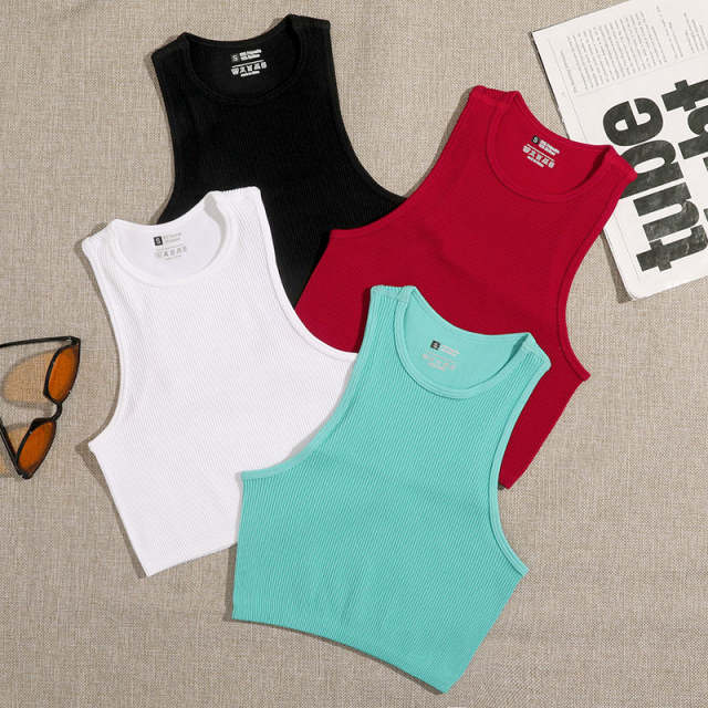 Women Yoga Vest Gym Sports Crop Tops Seamless Streetwear Rib-Knit Fitness Running Vest Workout Bra Tank Top Female Without Pad White S