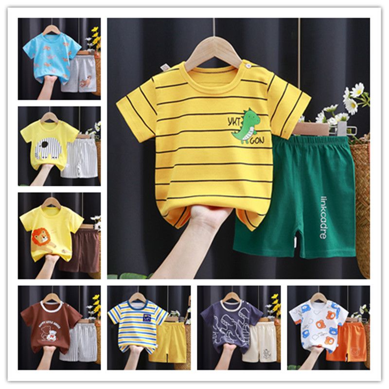 Children's Vest Suit 0-3Years Old Kids Clothes Girls Pink Dinosaur Suit Summer Sleeveless T Shirt shorts Boys Tracksuit Outfits 1 18-24M