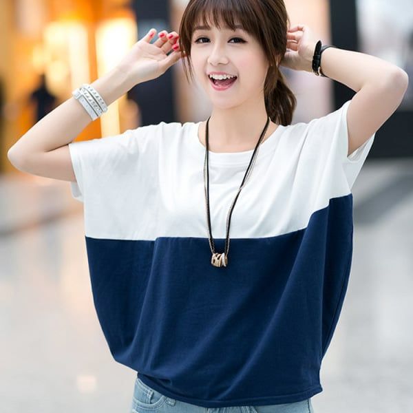 Fashion short sleeve women's bat shirt Leisure Comfortable Loose shirt White M