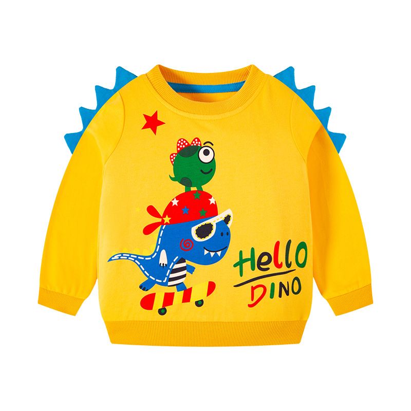 2024 Spring and Autumn and Winter New Children's Clothing Cartoon Three-dimensional Dinosaur Sweater for Kids Boy Baby Round Neck Knitted Hood Yellow 90cm