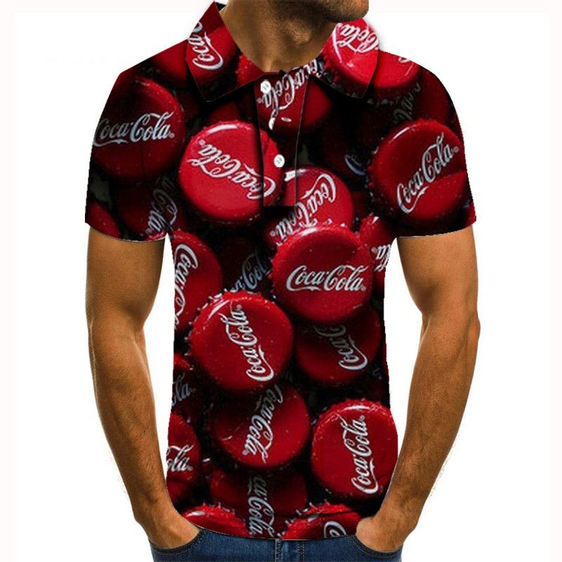 Summer men's short-sleeved T-shirt lapel polo shirt trend loose half-sleeved 3d printed T-shirt men's clothing red S