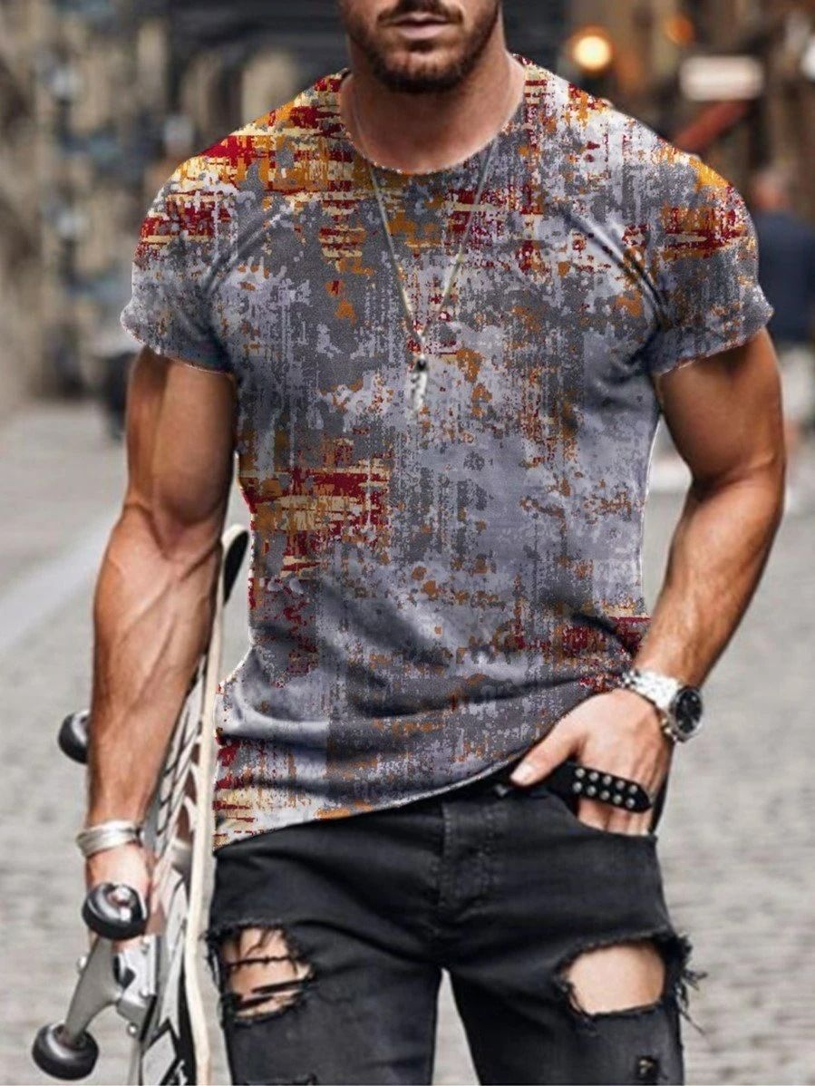 Men's 100% Polyester 3D Print Crew Neck T-shirt - Perfect for Active Lifestyle, Casual Wear - Easy to Care men tshirts 01 S