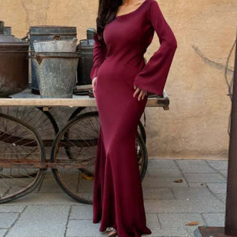 2025 autumn and winter cross-border women's clothing solid color round neck long sleeved lace up Chinese style temperament lazy style waist cinched dress for women White XS