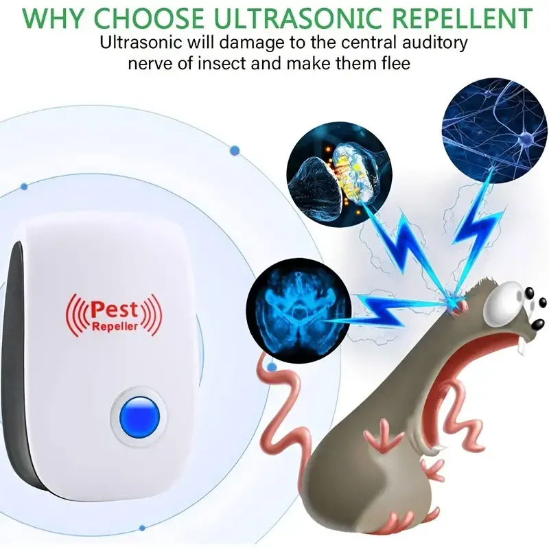 Ultrasonic Pest Repeller - Effective Indoor Pest Control For Home, Kitchen, Office, Hotel, And Warehouse - Mosquito And Rat Repellent White British socket
