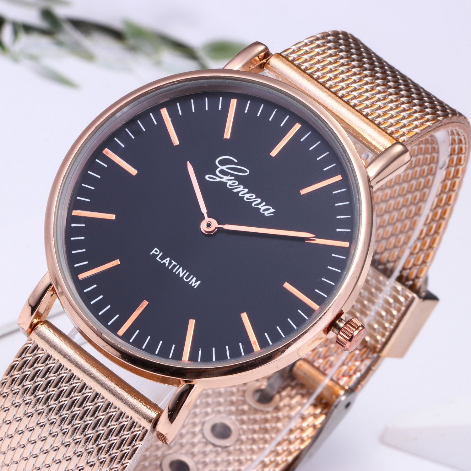 Geneva Lady Watch Women Watches Ladies Watches Girl Wristwatch Luxury Stainless Steel Wrist Watch Female Watches Valentine's Day Gift Black Dial Rose Gold one size