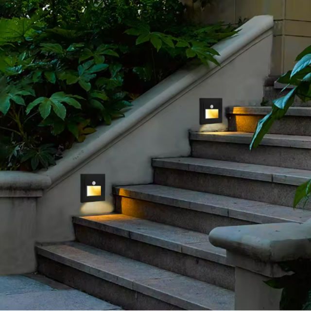 LED Floor Night Light Smart Light PIR Motion Detector Sensor Stair Light Recessed Step Light Ladder Wall Light Kitchen Corridor Gold One Size