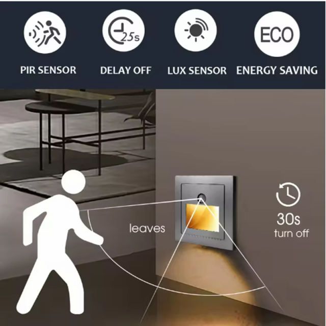 LED Floor Night Light Smart Light PIR Motion Detector Sensor Stair Light Recessed Step Light Ladder Wall Light Kitchen Corridor Gold One Size