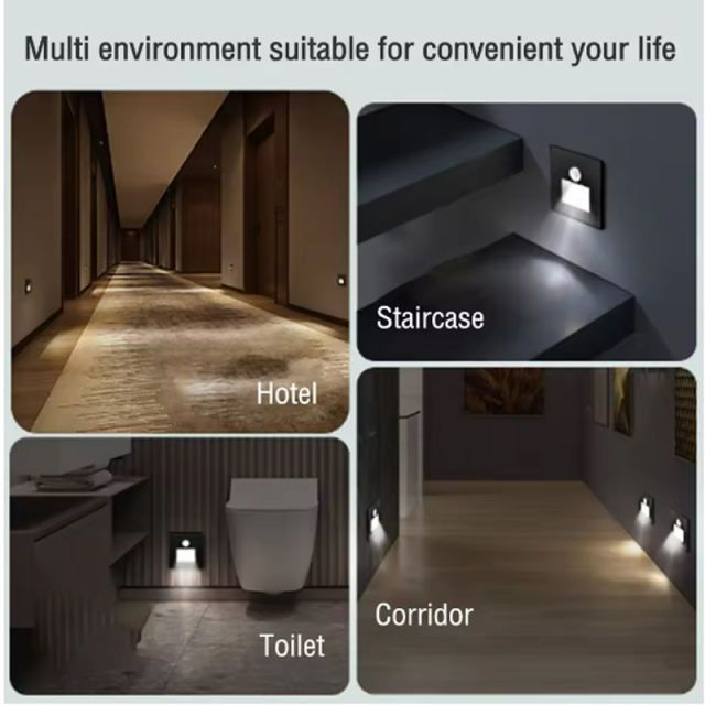LED Floor Night Light Smart Light PIR Motion Detector Sensor Stair Light Recessed Step Light Ladder Wall Light Kitchen Corridor Gold One Size