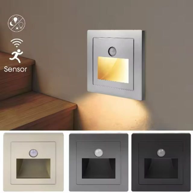 LED Floor Night Light Smart Light PIR Motion Detector Sensor Stair Light Recessed Step Light Ladder Wall Light Kitchen Corridor Gold One Size