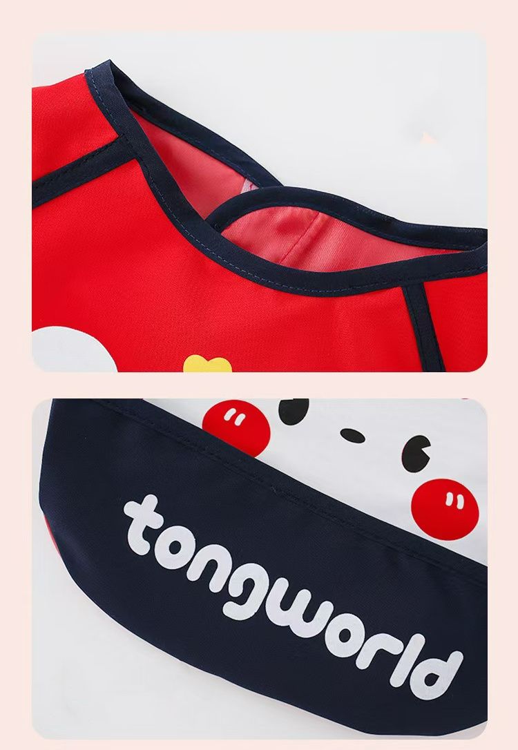 Baby Bib Complementary Food Cover Children's Sleeveless Bib Waterproof and Dirty Baby Reverse Dress Portable Feeding Pocket for Girls Boys Red ONE SIZE