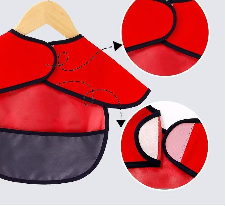 Baby Bib Complementary Food Cover Children's Sleeveless Bib Waterproof and Dirty Baby Reverse Dress Portable Feeding Pocket for Girls Boys Red ONE SIZE