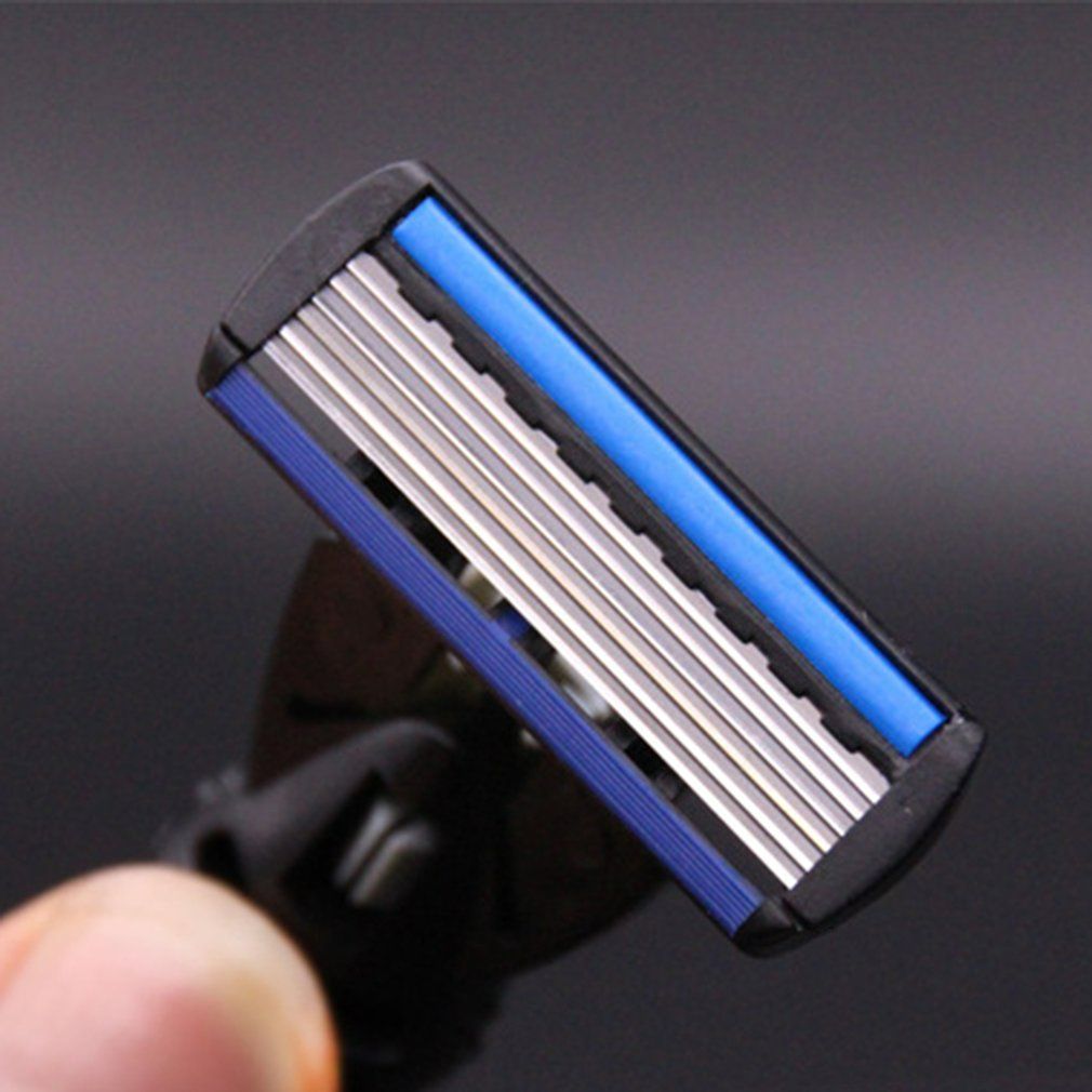 1+4 Combo Set Men Safety Traditional Classic 6 Layers Shaving Hair Blade Razor Manual Stainless Steel Shaving Hair Blade White One knife rest and three knife heads