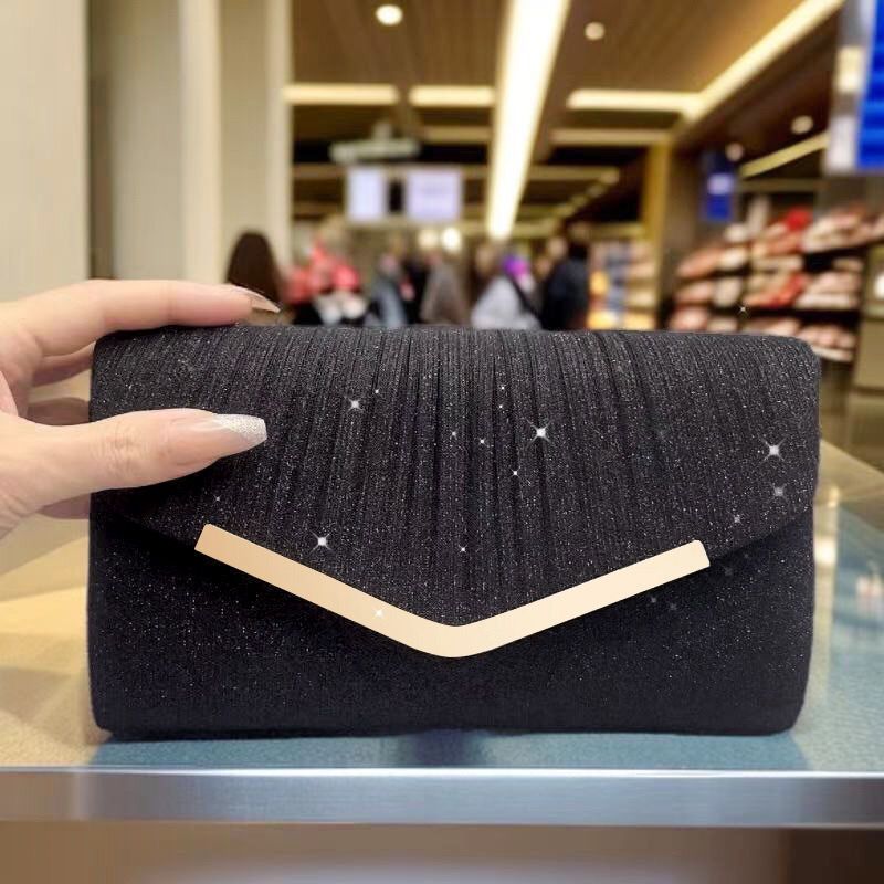 Silver Clutch Bags, Women's Clutches Evening Bags with Detachable Chain, Sequin Bag Envelope Handbags Purses for Women Bridal Prom Party Wedding black One size fits all