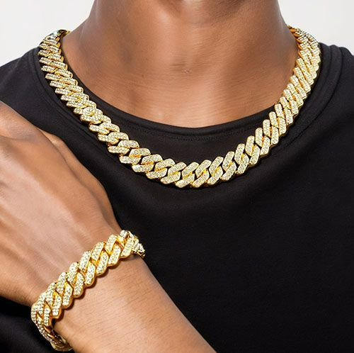 18inch luxury chain jewellery miami cuban chain link necklace gift bracelet rapper hip hop dangles men /women bling bling iced out chain necklace link for man/woman fashion jewelry accessories