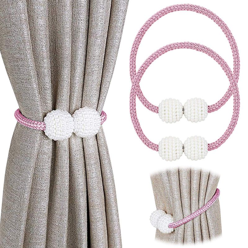Magnetic Curtain Tiebacks Clips - Window Tie Backs Holders Curtain Buckle Tether Curtain Home Decoration Pearl Magnetic Buckle for Office Decorative Rope Holdbacks Classic Tiebacks Design Gray 1 Pair