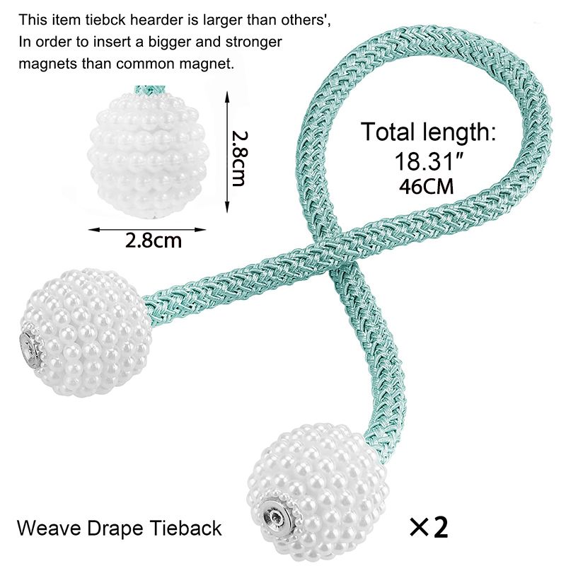 Magnetic Curtain Tiebacks Clips - Window Tie Backs Holders Curtain Buckle Tether Curtain Home Decoration Pearl Magnetic Buckle for Office Decorative Rope Holdbacks Classic Tiebacks Design Gray 1 Pair