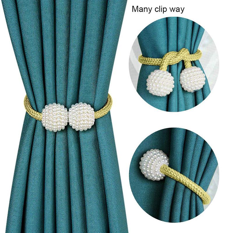 Magnetic Curtain Tiebacks Clips - Window Tie Backs Holders Curtain Buckle Tether Curtain Home Decoration Pearl Magnetic Buckle for Office Decorative Rope Holdbacks Classic Tiebacks Design Gray 1 Pair