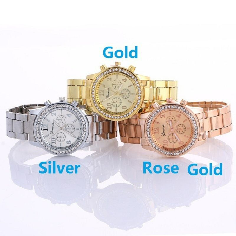 Geneva Women Watches For Lady Wrist Watch Ladies Watches Luxury Quartz Stainless Steel Band Casual Fashion Valentine's Day Gift Gold one size